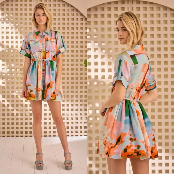 Hunter Bell Peyton Linen Blend Shirt Dress Drawstring Waist Size Medium NWT - Picture 4 of 15